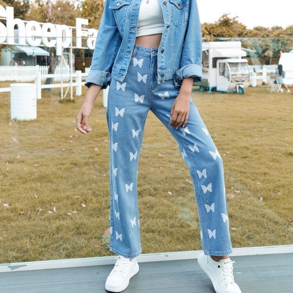 Shein butterfly jeans.
